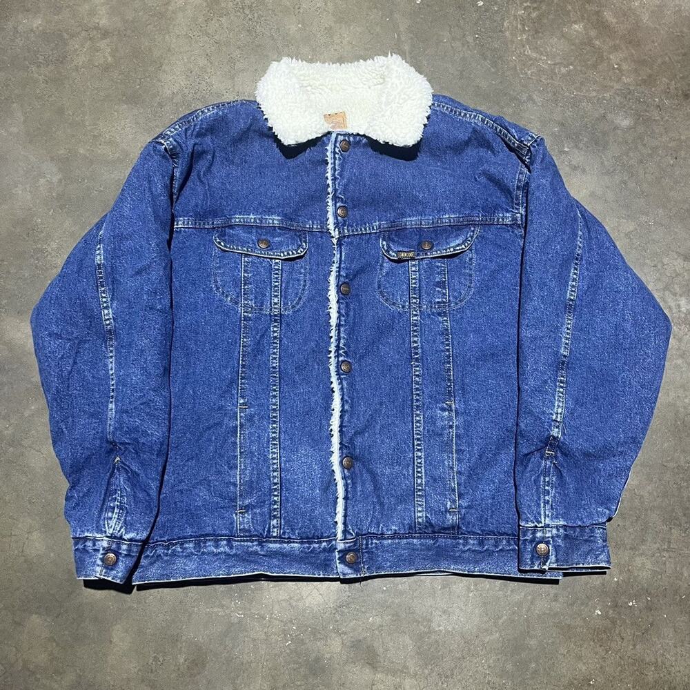 Vintage 80s Roebucks Western Wear Denim Sherpa Lined Jacket